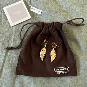 Gold Coach Logo Feather Earrings